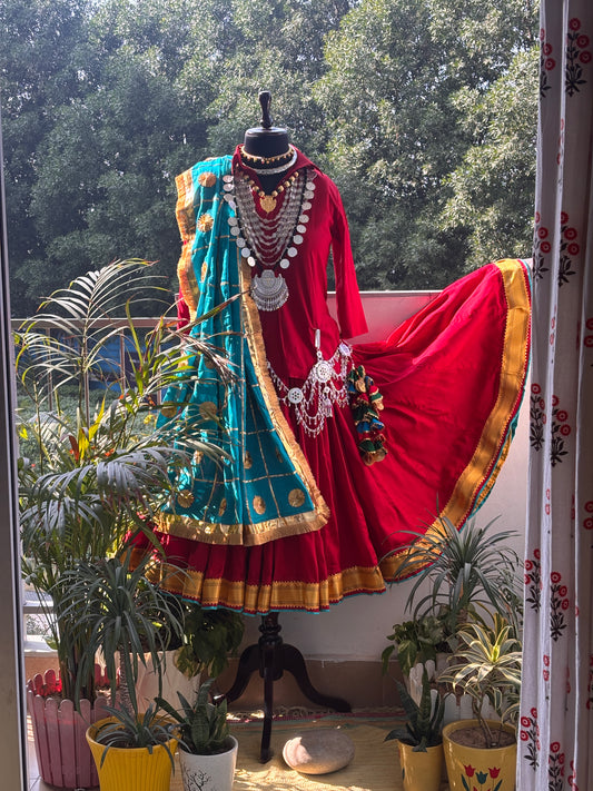 Maroon Royal Elegance Reversible Cotton Haryanvi Daman Kurti Chunni Set