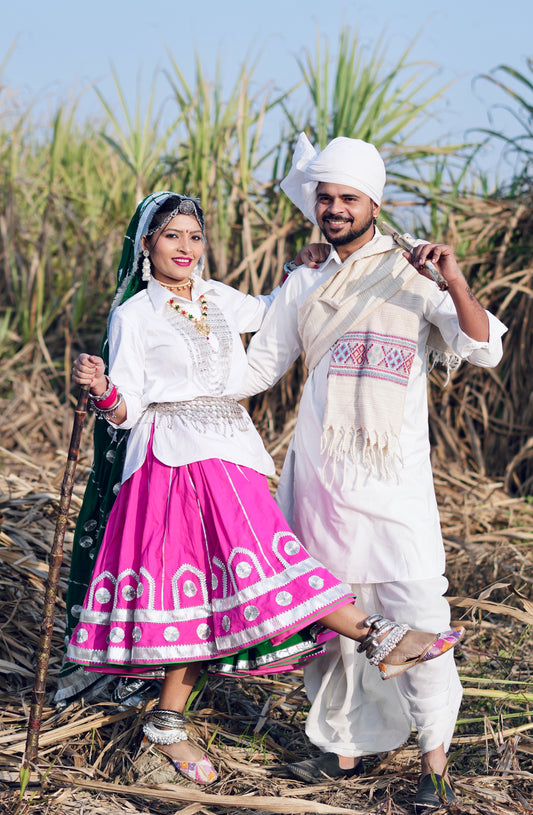 🌸 Beautiful Blossom Reversible Haryanvi Daman Set – Pink & Bottle Green 🌸