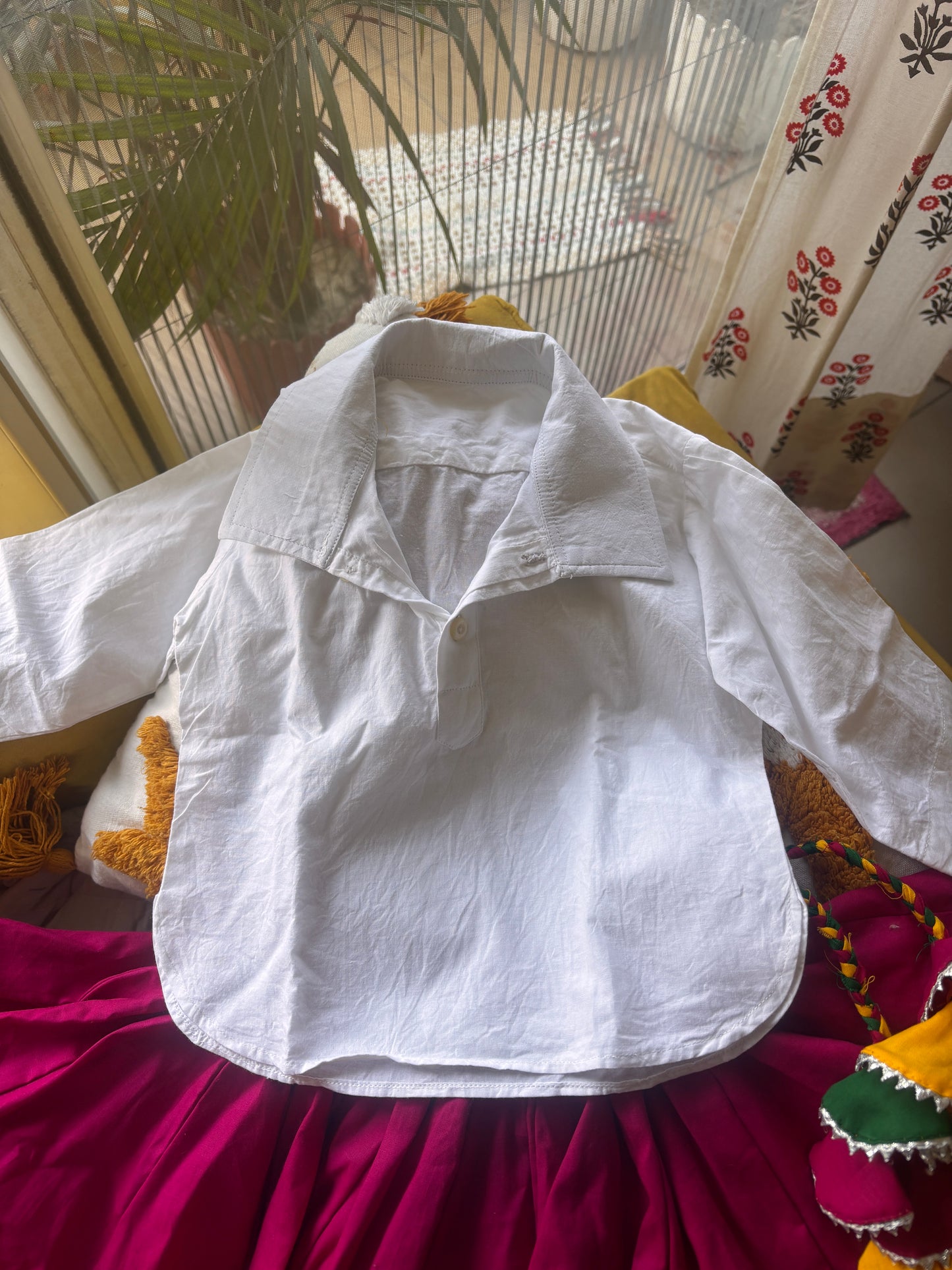 Pink Cotton Haryanvi Daman Kurti Chunni Set for Girls | Traditional Kids Ghagra Dress